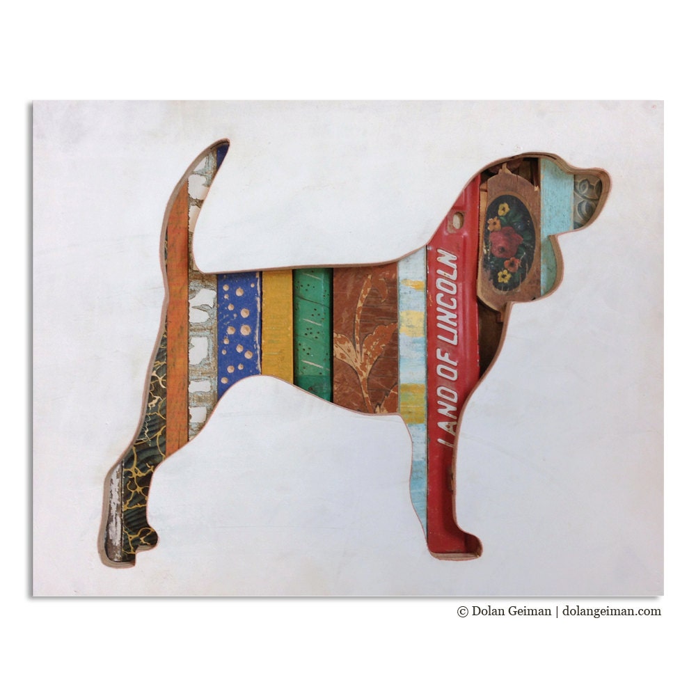 Beagle Dog Artwork for Home, Unique Family Gift, Wood Assemblage, Dog Walk (Mini) Collection Made to Order