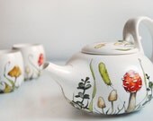 Hand Painted Ceramic Tea Set -  Shrooms and Grass Collection - made to order