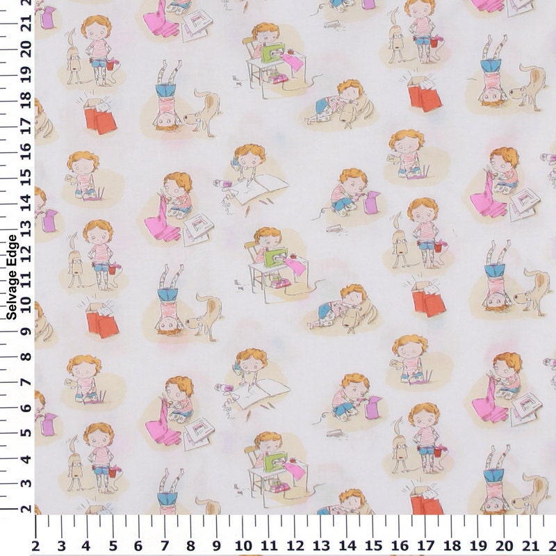 SALE Heather Ross Crafty Chloe White Cotton Fabric 1/2  yard