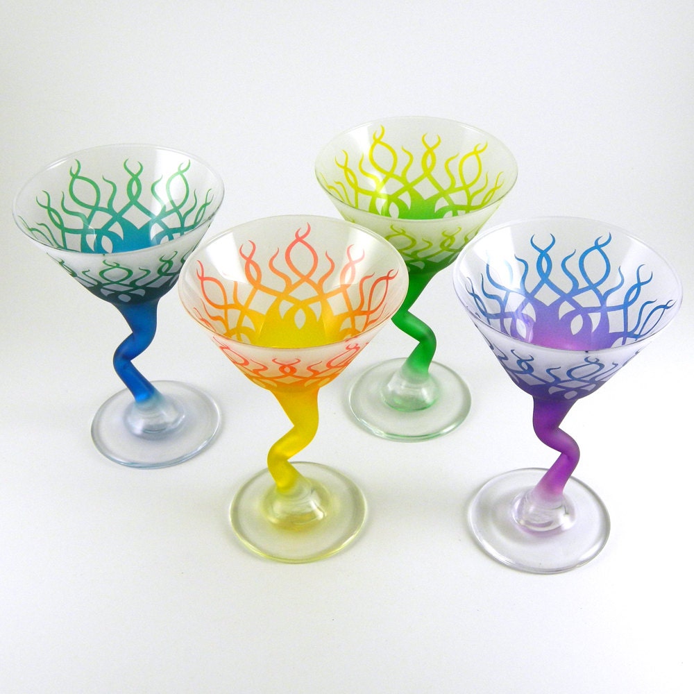 ZStem Martini Glasses Strands Set of 4 Frosted by woodeyeglass