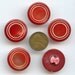 Shell Buttons RED Carved Set of 5 Mother of Pearl Large 1940s Vintage Buttons 7/8 inch size 8156 qz