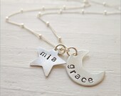 Personalized Mom Necklace - Sterling Silver Moon Star