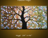 Landscape Original Abstract Painting Modern Contemporary Trees ... 48 x 24 .. Peaceful Magic, by Amy Giacomelli