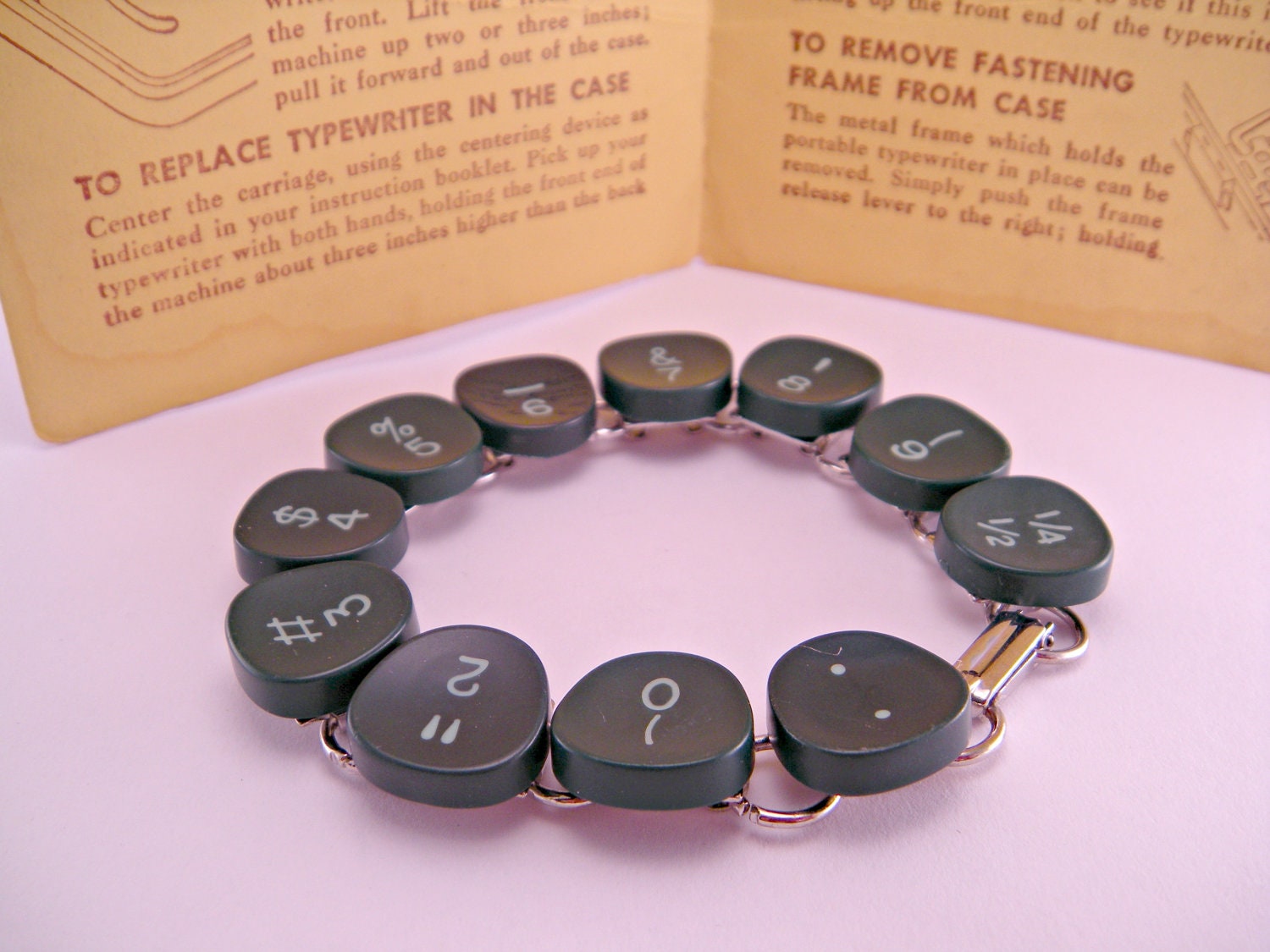 Vintage Green Typewriter Key 7.5 Inch Bracelet with Numbers 0 - 9
