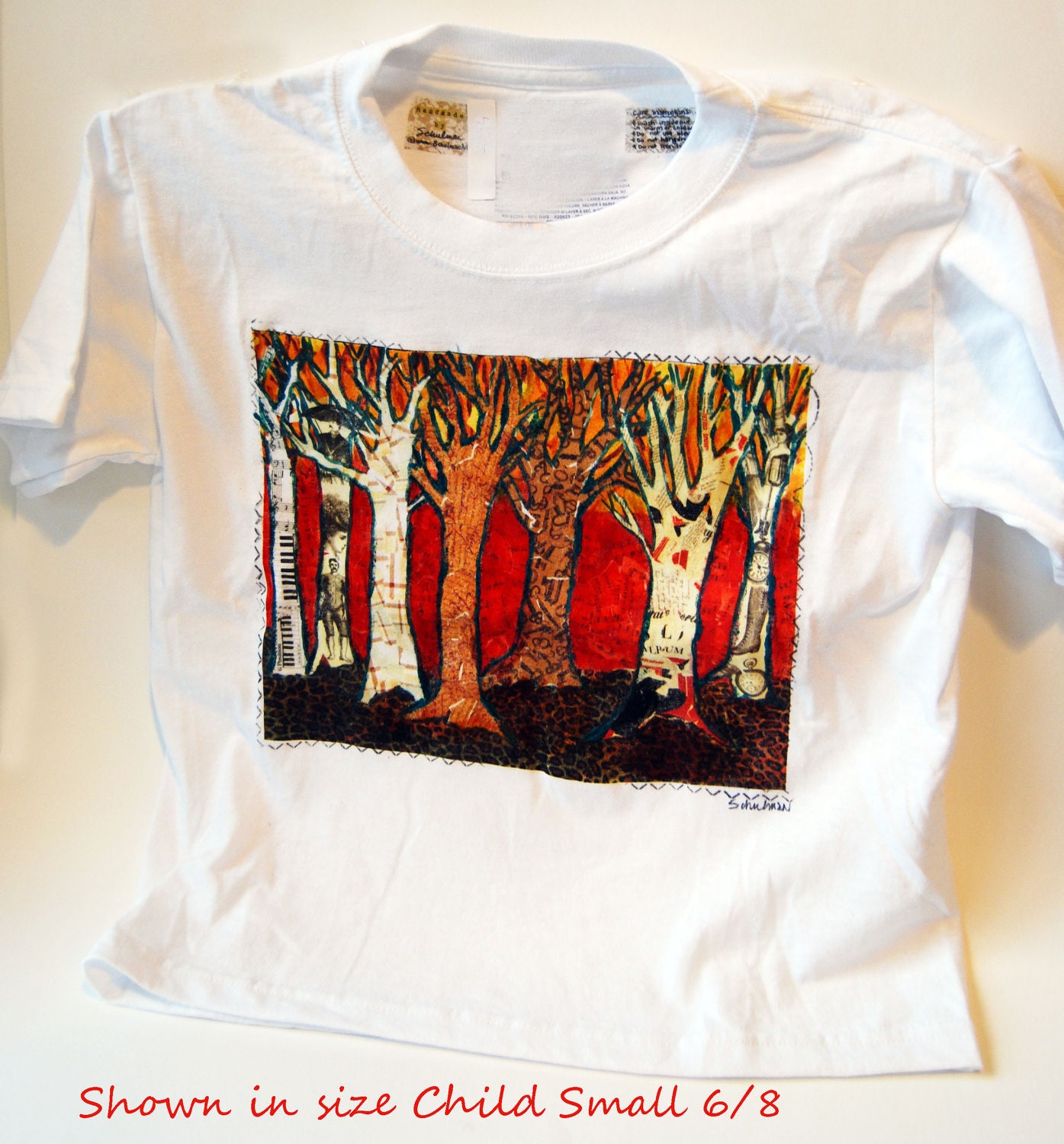 art T shirt girls orange  tree painting handpainted clothing teen tween women