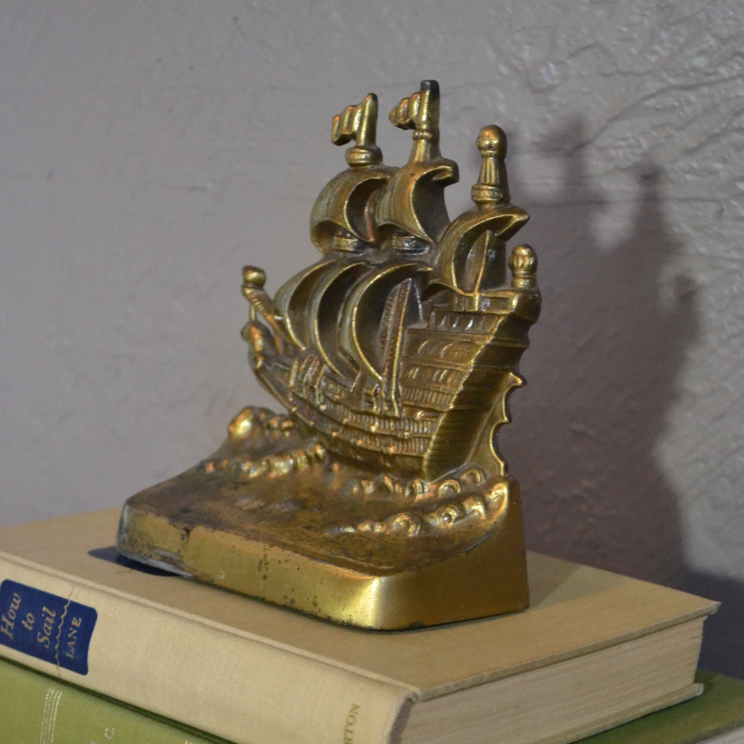 Vintage Brass Ship Bookend Sailing Boat by silkcreekgallery