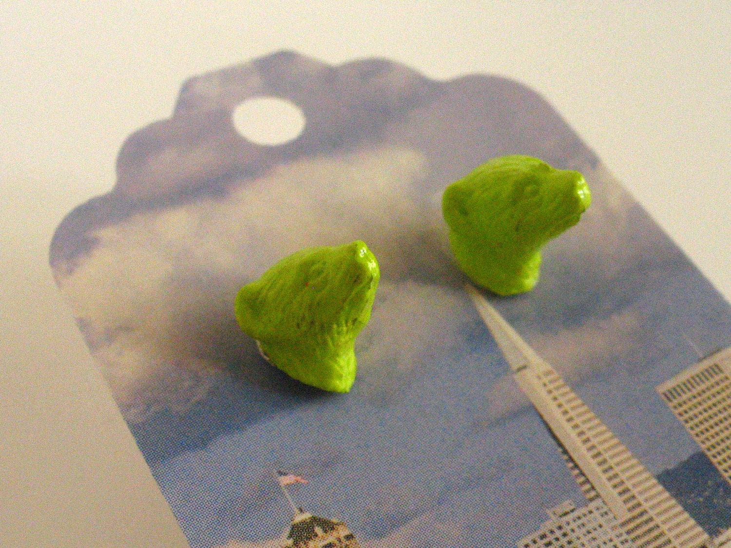 Lime Green Weasel Earrings