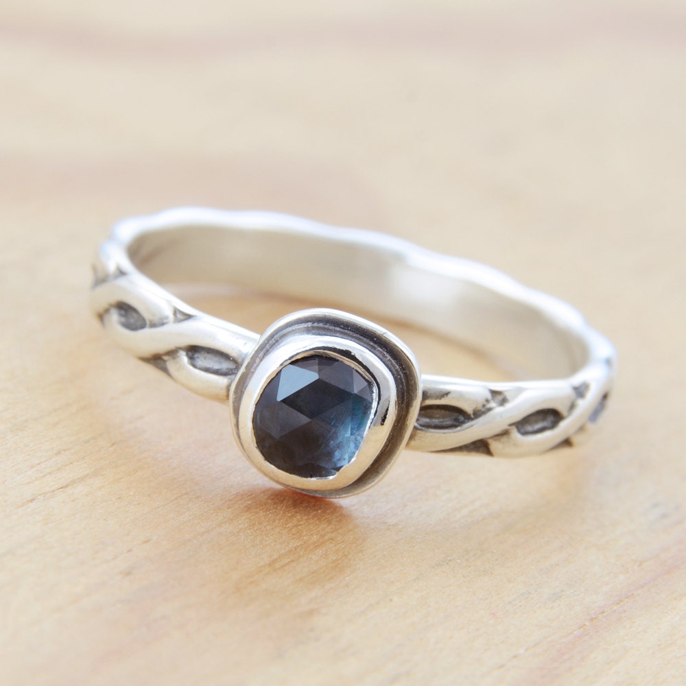 Sapphire Braided Ring, September Birthstone, Handmade Sterling Silver, Size 7