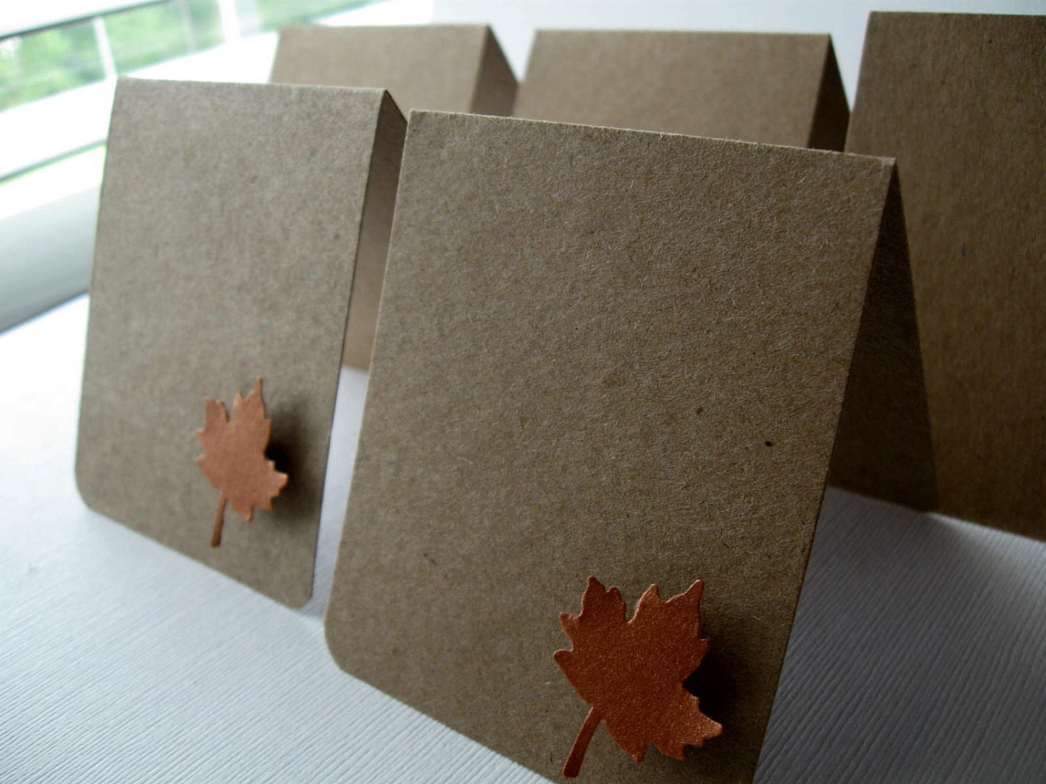 Kraft & Copper Maple Leaf Blank Placecards Set/6 Mini Cards Fall Autumn