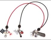 Breaking Dawn - black and red glass double strand goth beaded bookmark / bookthong ribbon Team Edward - llanywynns