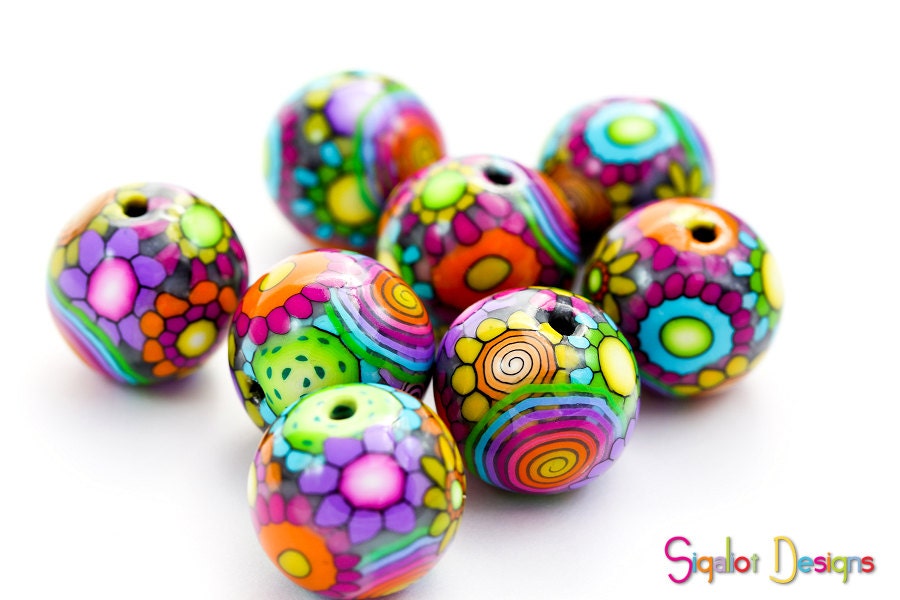 Disco Ball - 8 polymer clay round beads - 18mm