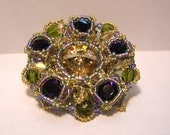Royal crystal and seed bead beadwoven brooch