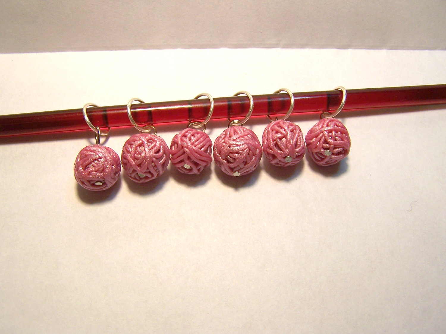 Set of 6 pink yarn ball stitch markers