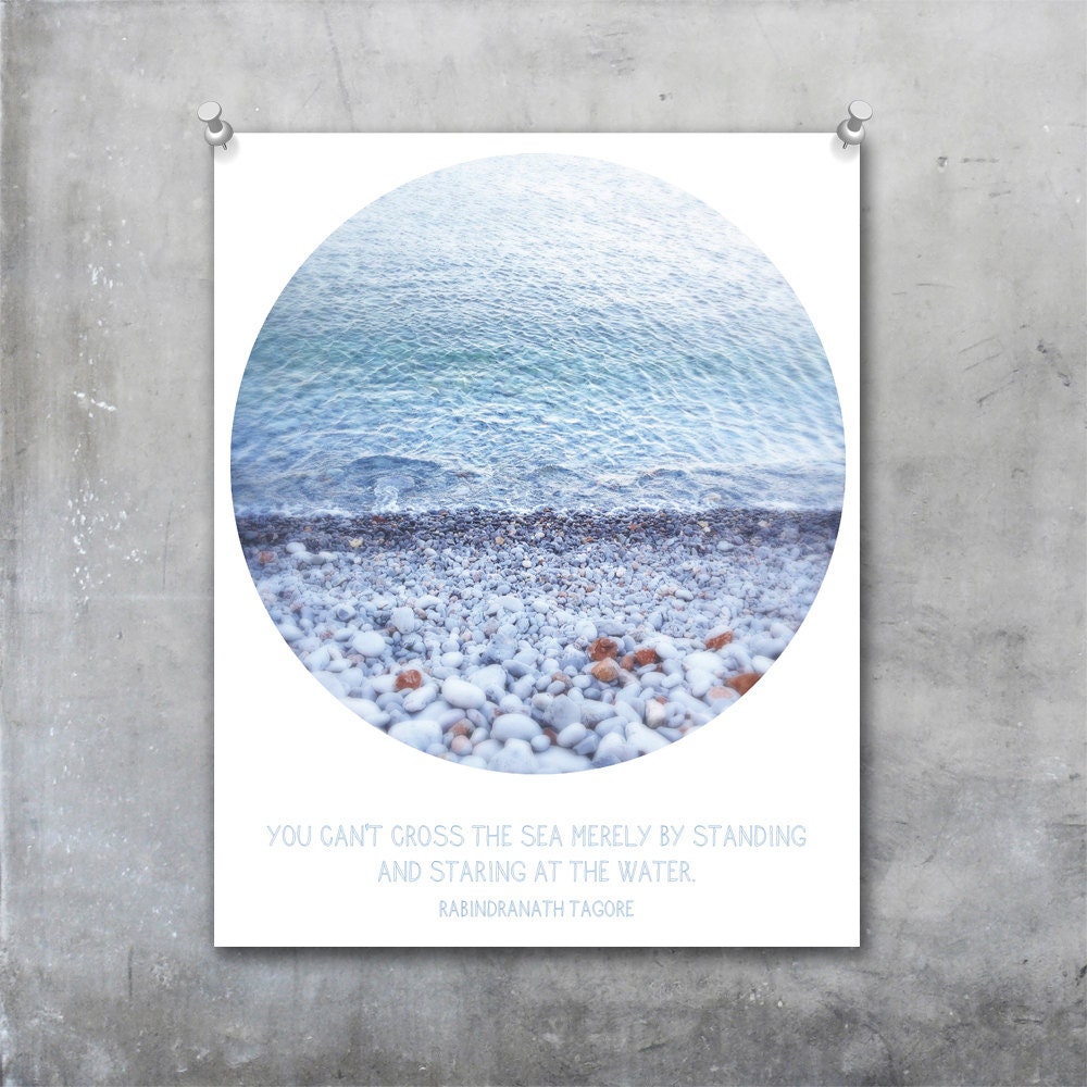 Pale blue sea photograph in circle with quotation - wall art, wall decor, fine art print, photo, calm, blue