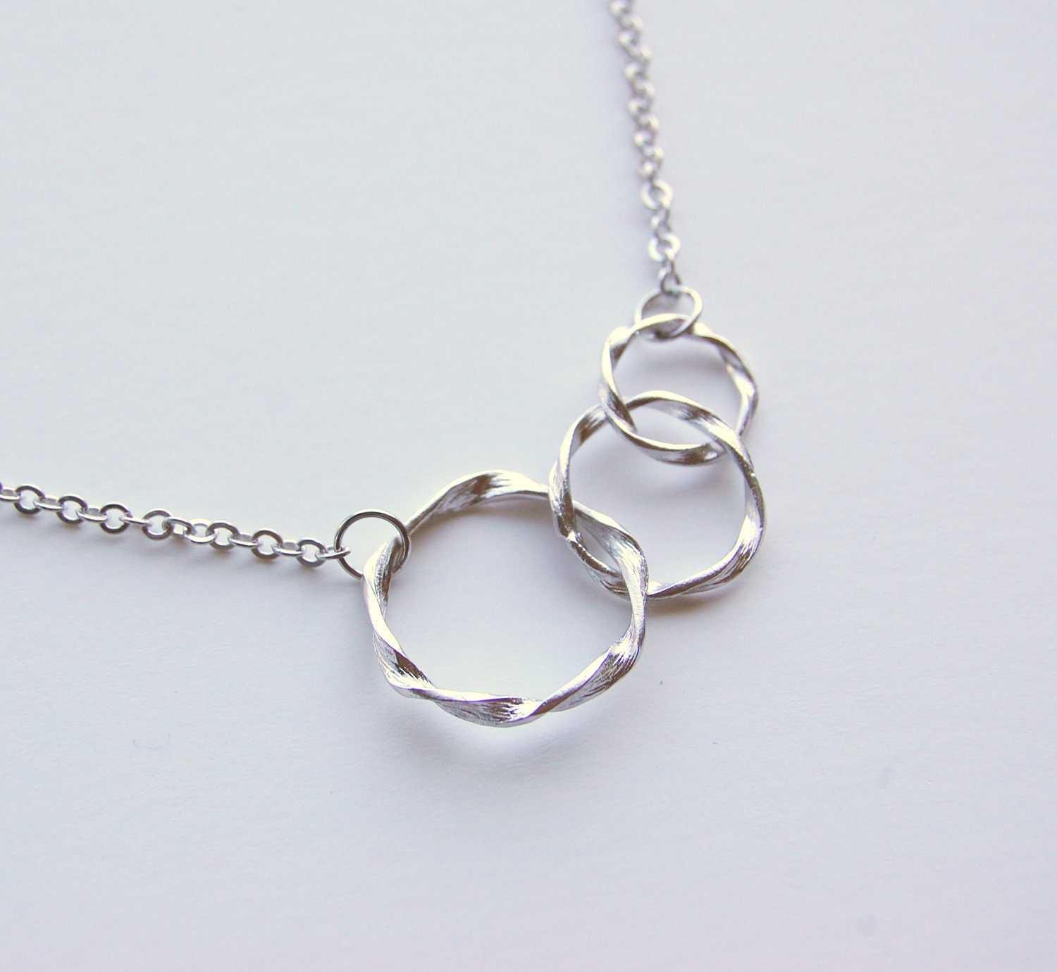 White Gold Triple Circle Necklace, mother, wife, sister, daughter ...