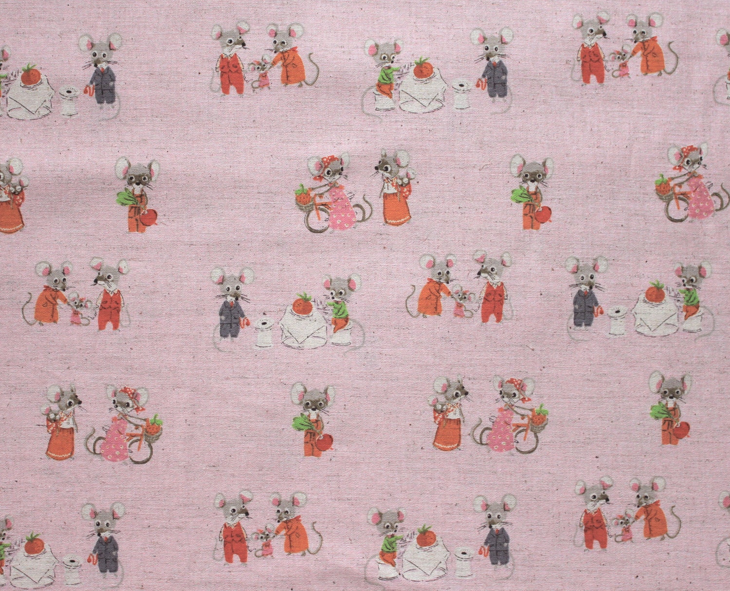 Japanese Fabric Heather Ross for Kokka Nursery Versery Fat Quarter - Country Mice - pink