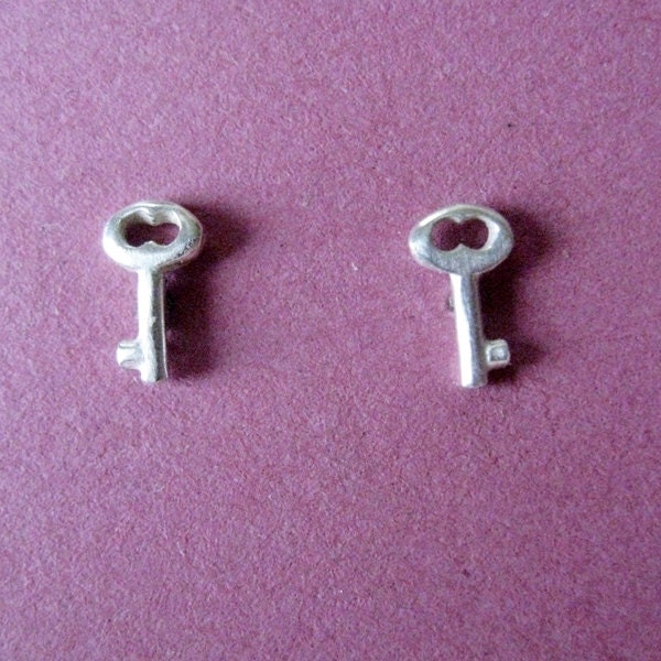 Antique Key Ear Studs Sterling Silver