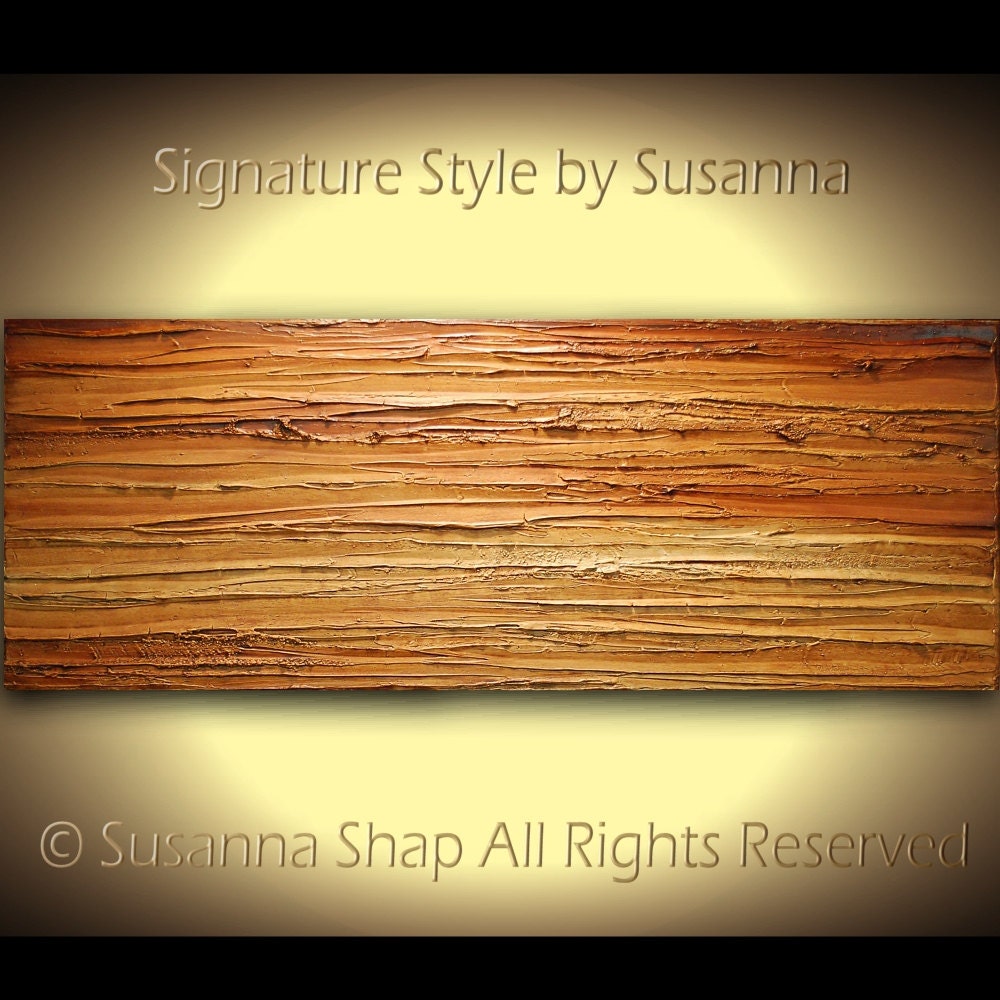 Original Large Abstract Contemporary Brown Rust Landscape Art on Canvas Thick Texture Ready to Hang 48x18 by Susanna