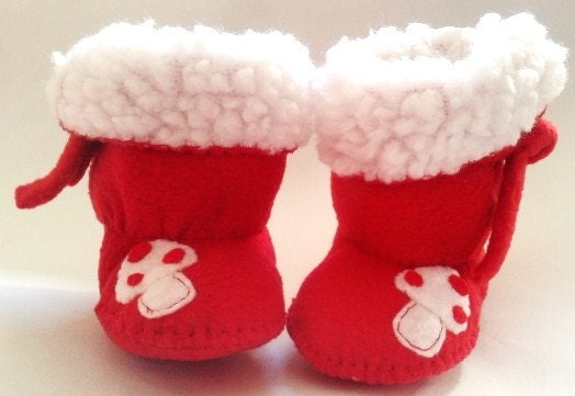Red Fleece Baby Boots Mushroom Baby Booties Baby Shoes Baby Slippers Ugg Style