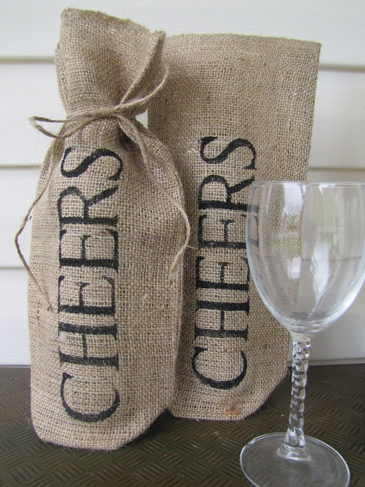 CHEERS Burlap Wine Bottle Cover