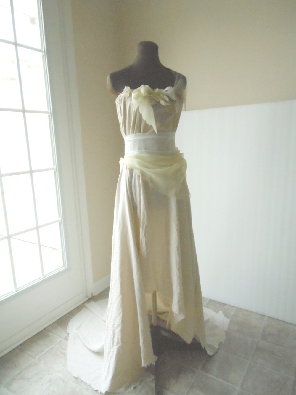 Bohemian Ecru Wedding Gown Ballgown Romantic Tattered Shabby Chic Dress Mrs Darcy Ivory Alternative Wedding Creme Brulee Jane Austen
