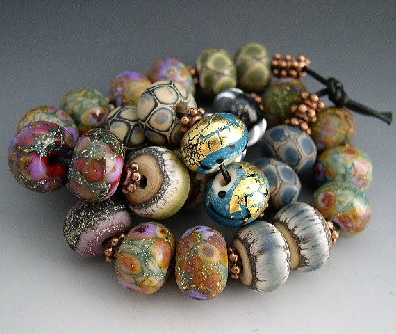 Naos Glass - One of Each Bead Pair Mega Set - Artisan Glass Beads Handmade Lampwork Beads SRA Made To Order - 22k Gold Lilac Teal Mustard