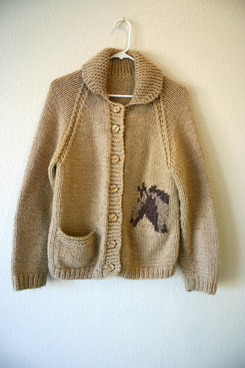 Vintage Chunky KNIT Horse Pattern button up by ...