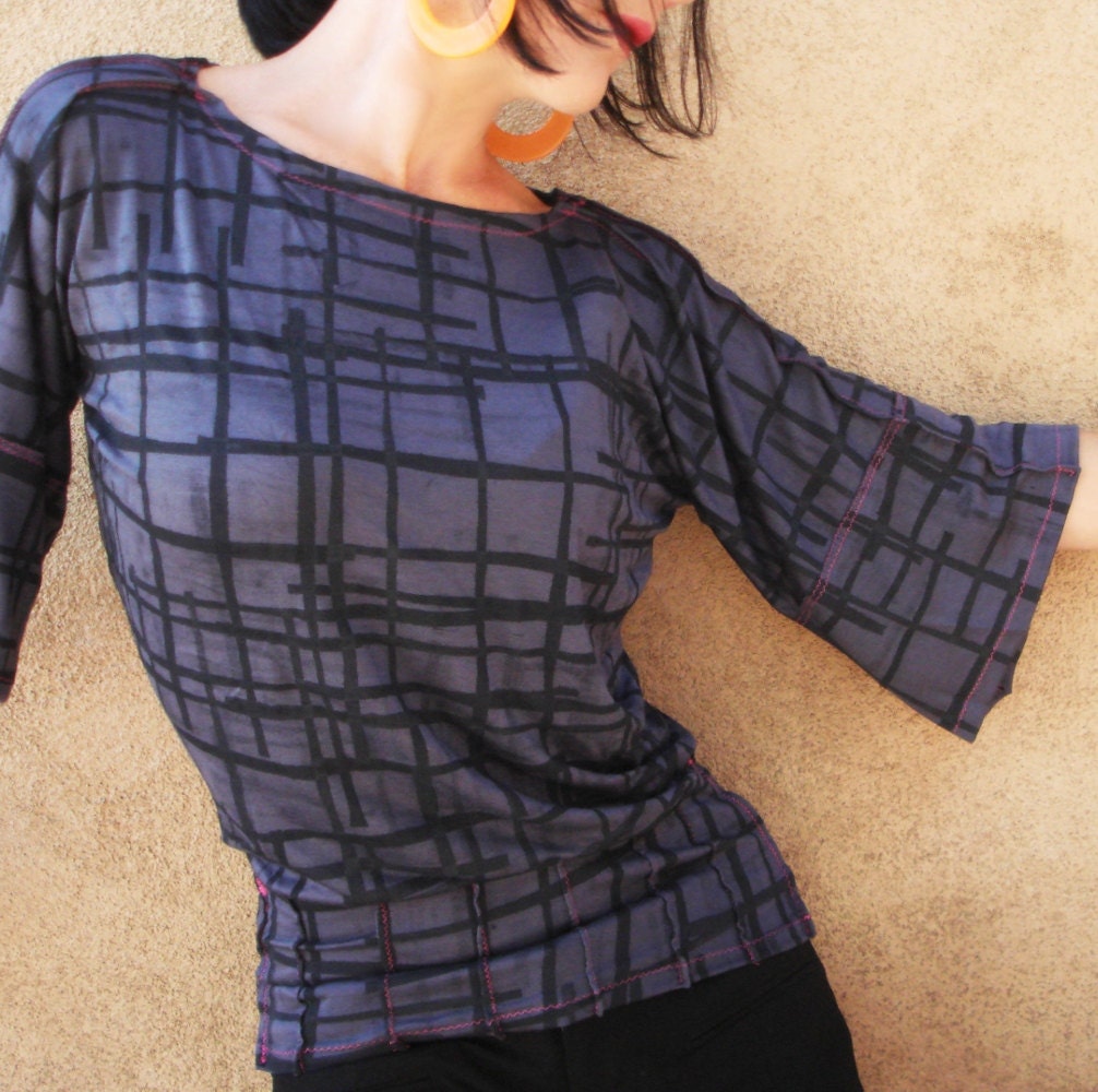 The Altogether - iheartfink Handmade Hand Printed Plaid Bell-Sleeve Top