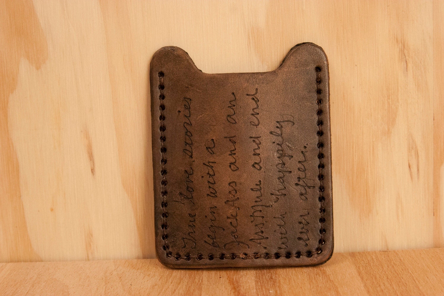 Leather Card Case and Money Clip - Personalized Smokey Pattern in Antique Black