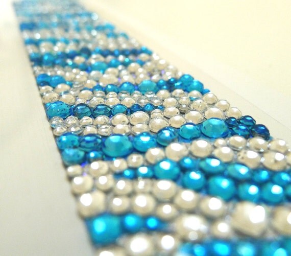Kawaii Sparkling Rhinestone Sticker (Medium sheet) - Blue Tide (Blue and Silver/Clear)
