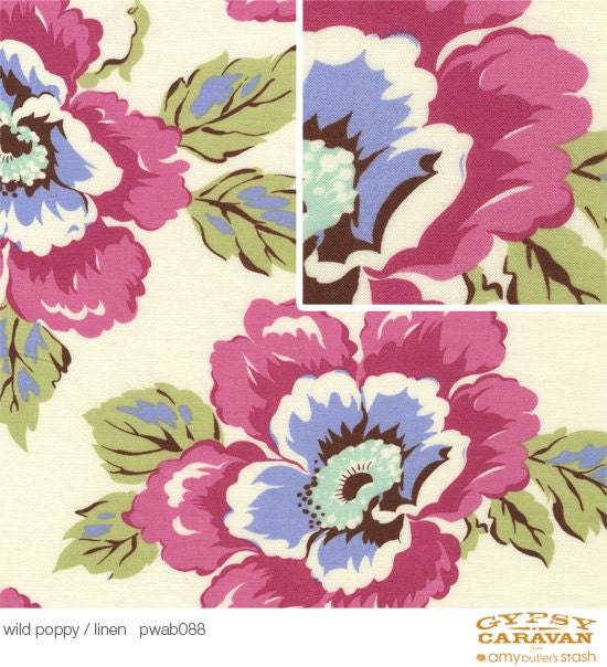 Amy Butler Gypsy Caravan Periwinkle Wild Poppy Linen Pink Green fabric 1 yard  more available