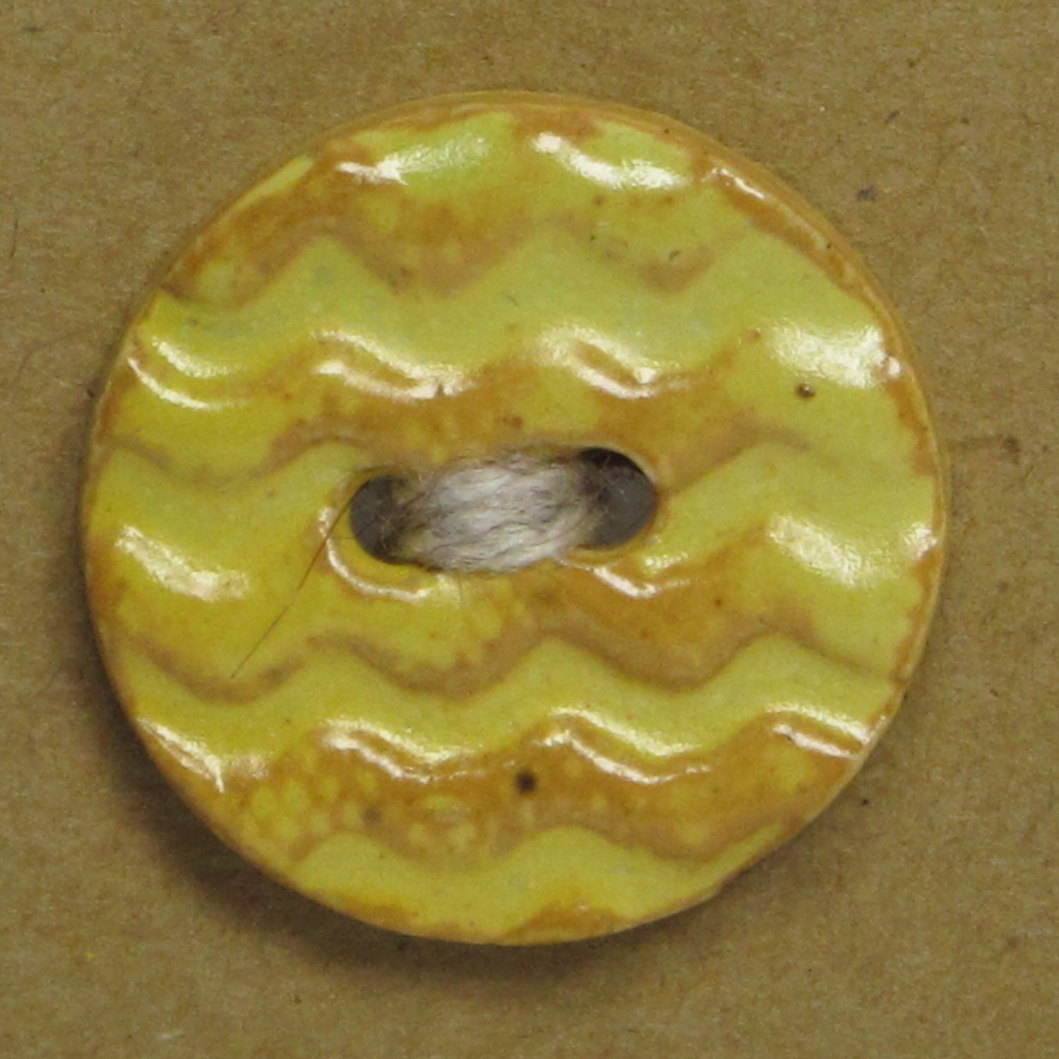 SALE Zigzag Ceramic Stoneware Button - Yellow - FREE SHIPPING