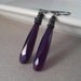 Purple Chalcedony Earrings, Faceted Chalcedony Briolette Earrings, Oxidized Sterling Silver, Purple Earrings Wire Wrapped
