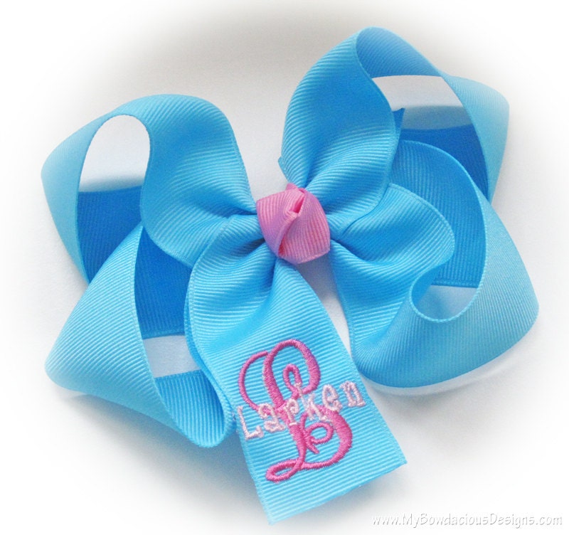 Large Monogrammed Hair Bow - Initial with Name