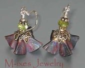 M-ixes Silver, Fold Formed Copper and Peridot OOAK Flower Earrings