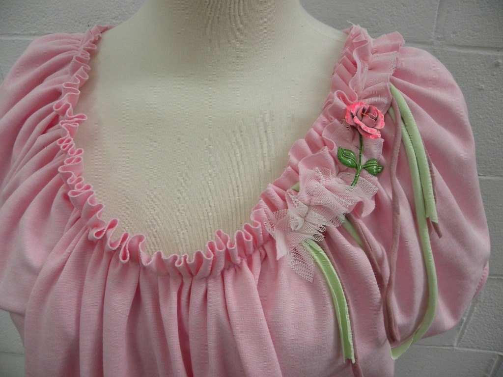 Sweetheart Rose Pink ruffled Knit Tunic Top 2X recycled clothing Plus size