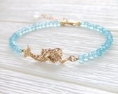 Calypso Mermaid Jewelry bracelet in Gold-filled & Natural Bronze, Beach Gift, Aqua Gemstone Rondelles, Ocean Inspired, Gift for Her