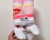Mortimer-- A Sock Zombie Doll with Heart and Fuzzy Horns