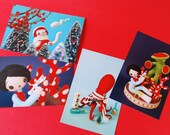 Postcard Set -Girls, Octopus and Alien (with free stickers)