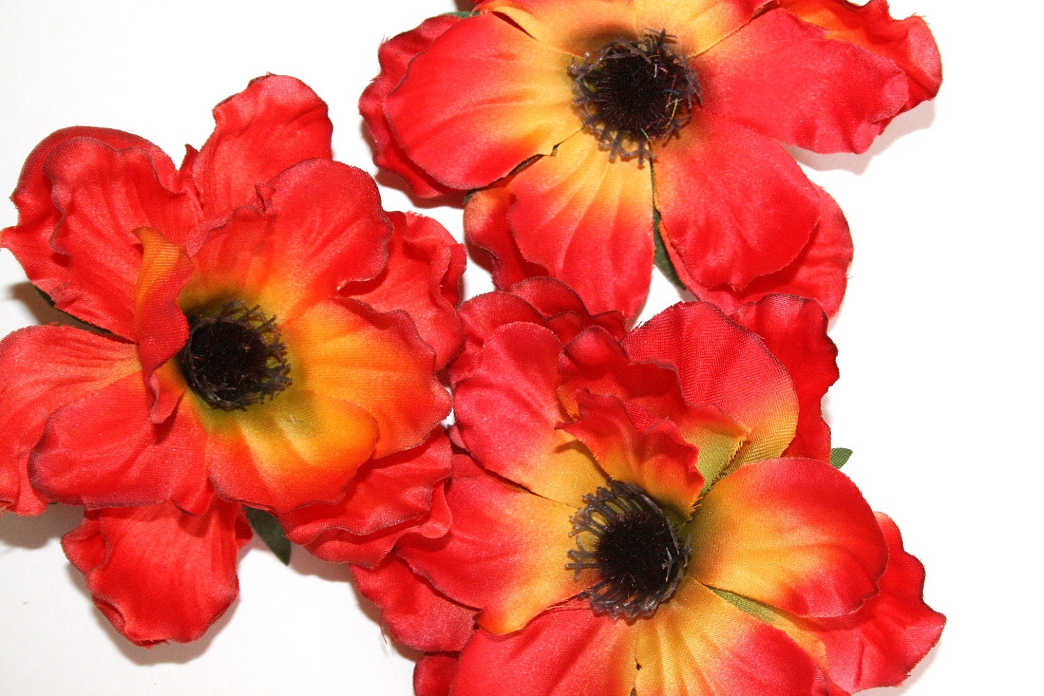 sale FIVE for FIVE DOLLARS - Silk Flowers -  Triple Layer Frilled Anemone in Fiery Orange - 4 inches - 10.2 cm