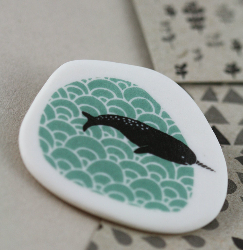 Friendly Narwhal - Black - Porcelain Brooch