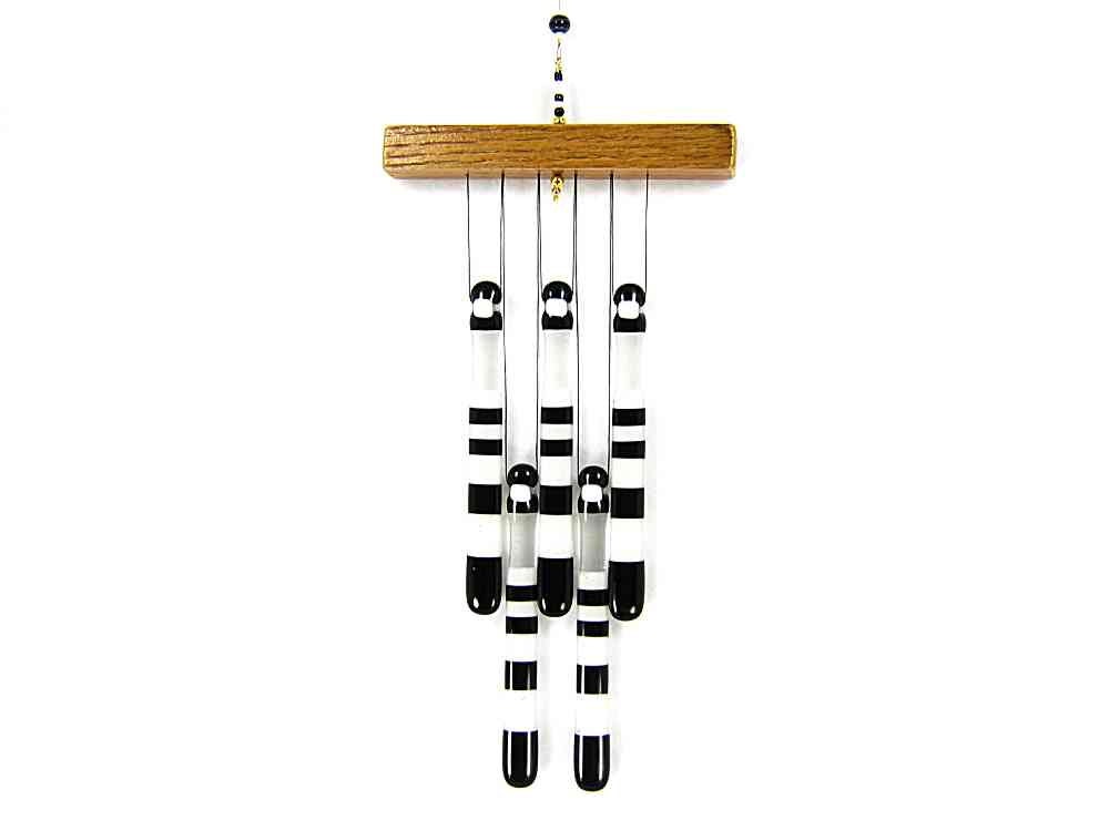 Black and White Wind Chime Glass with Red Oak