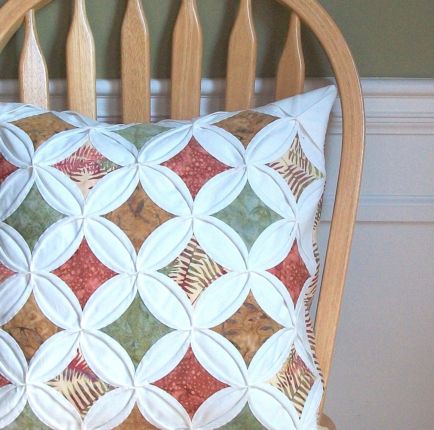 Decorative Pillow Cover Autumn Batik Cathedral Window 18 Inches