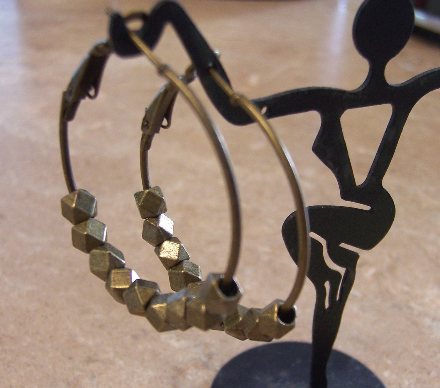 Antique Bronze Nugget Hoop Earrings