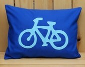 Classic Style Bicycle Applique Pillow Cover in Royal Blue and Aqua--Customizable