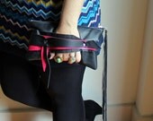 Black and Hot Pink Leather Jackie Wrist Clutch MADE To ORDER