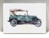 Vintage Roadster Art on  5x7 Canvas Print on Wood Block - Vroom Vroom Vroom  - Home Decor - Wall Art