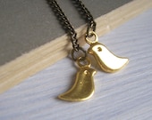 SALE Gold Finches earrings - golden brass bird charms - handmade