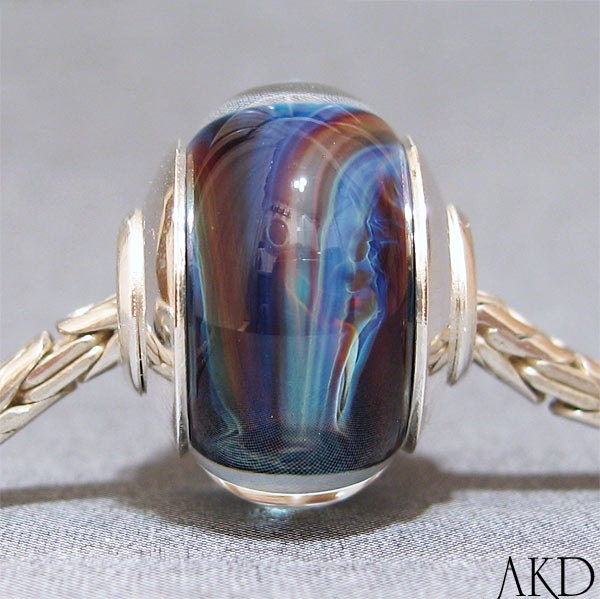 Artisan Handmade SRA Big Hole Bracelet Bead OOAK Lampwork Glass European Charm Blue Jean Baby
