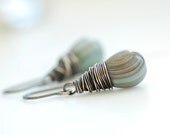 Dove Gray Earrings, Pastel Grey Blue Striped Glass Earrings, Pastel Wedding, Bridesmaid Earrings, Winter Jewelry, Woodland, Dangle